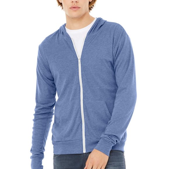 Bella Canvas Other - Bella + Canvas Unisex Triblend Full Zip Lightweight Hoodie in Light Blue